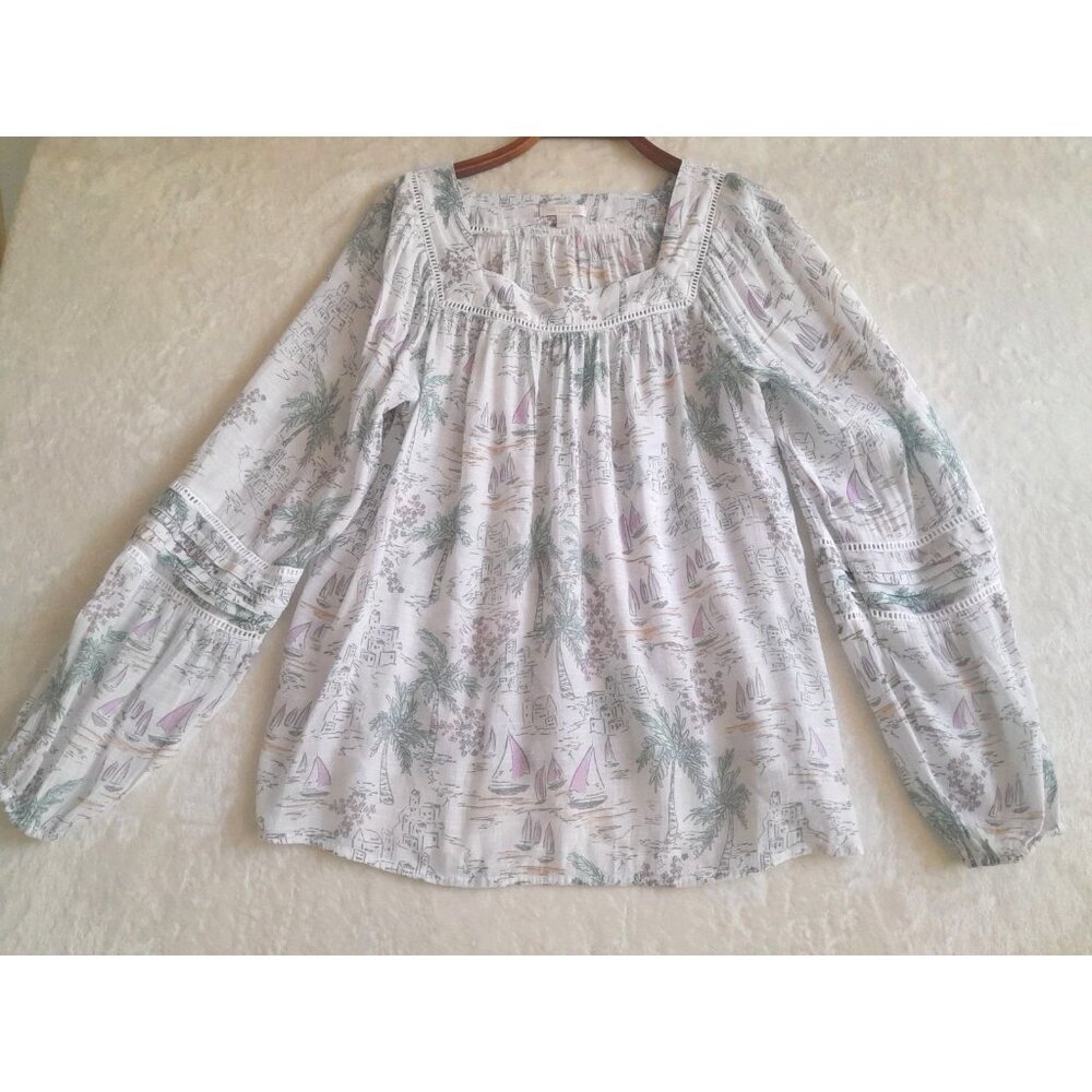 Lauren Conrad Blouse Peasant Cottagecore Crochet Detail Square Neck Size Large